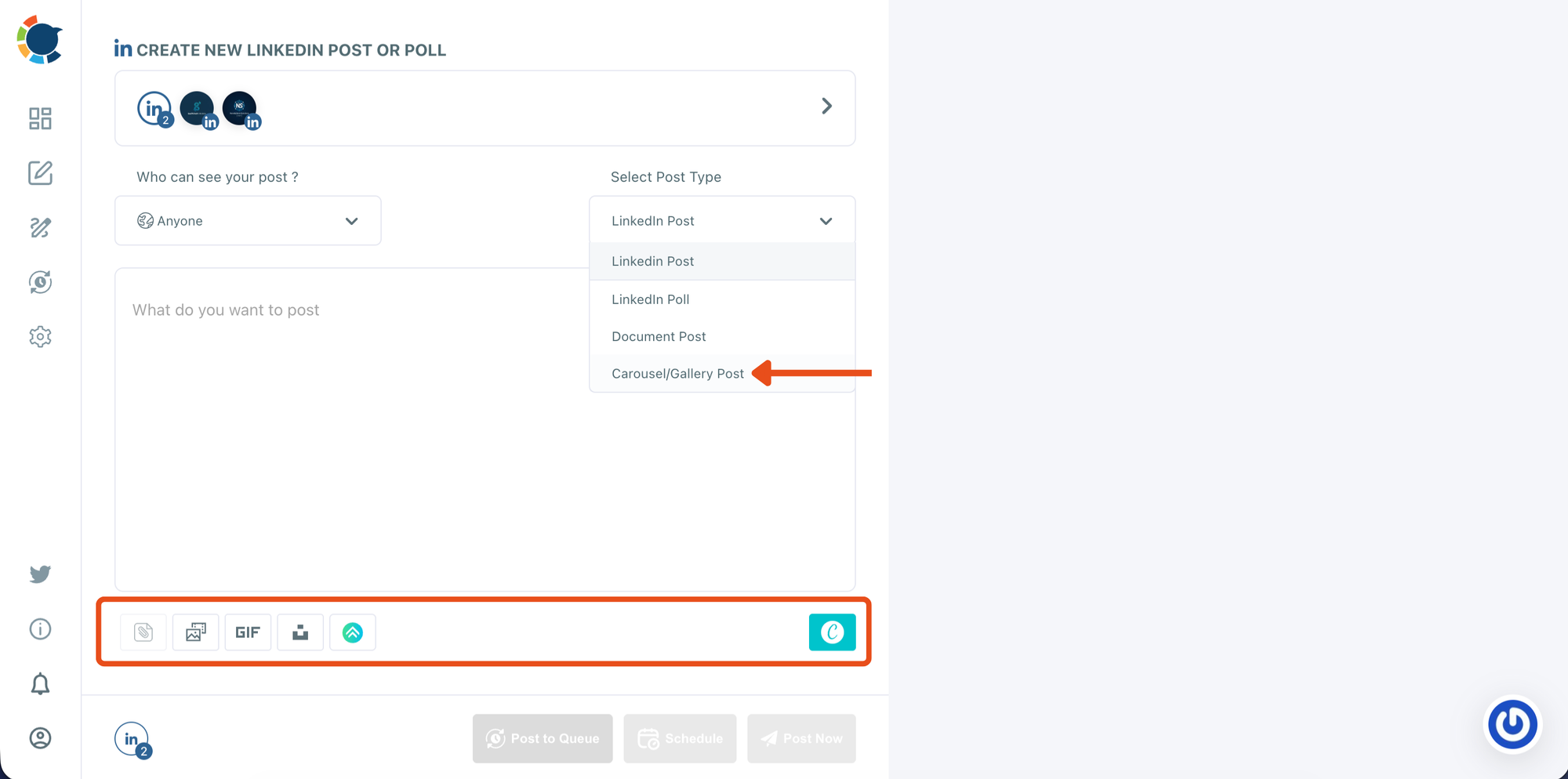 Choose the Carousel/Gallery post type 