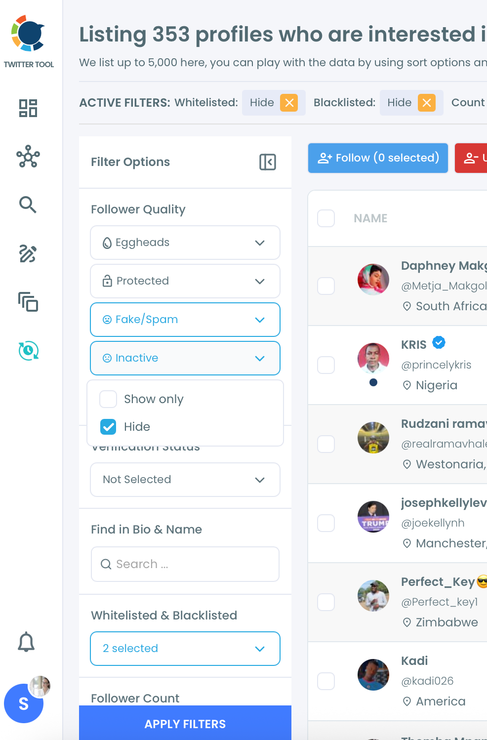 Hide inactive and bots