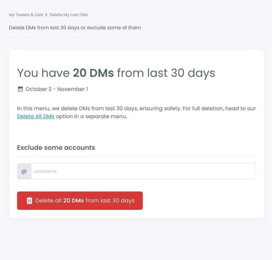 Circleboom display yout last DMs to delete