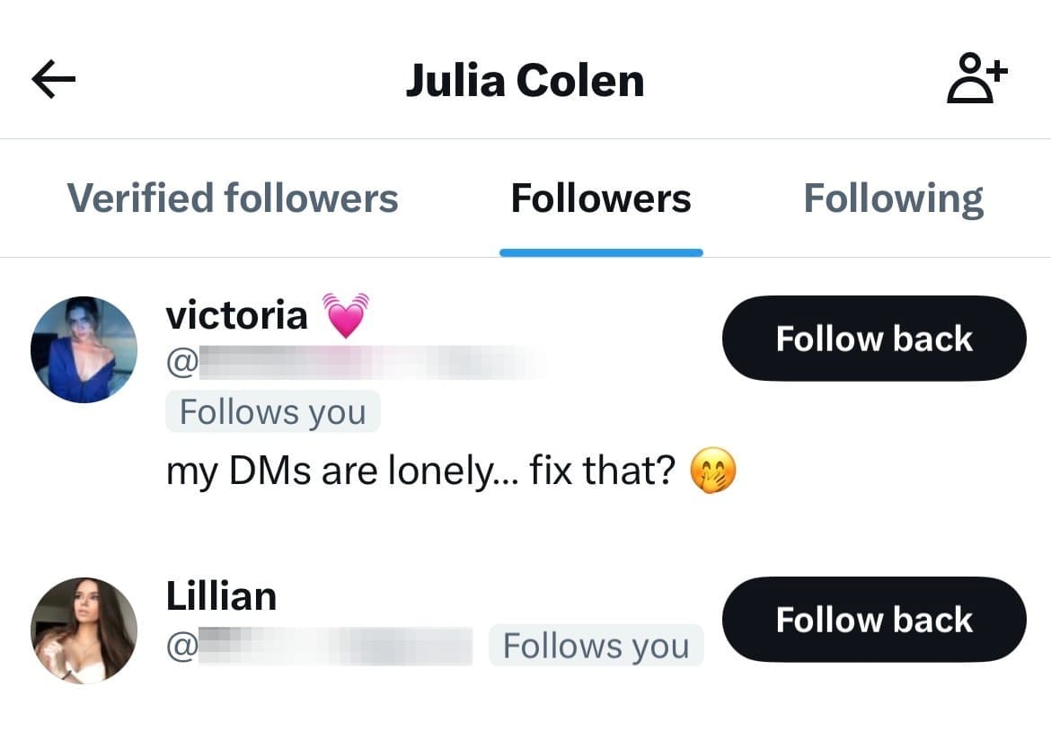 Example Follower List on X IOS App