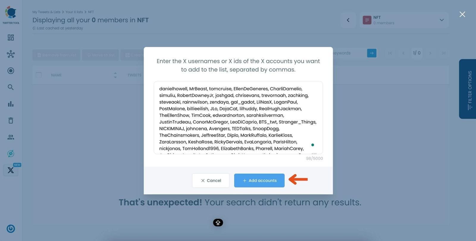 Import X Accounts to A List in Bulk