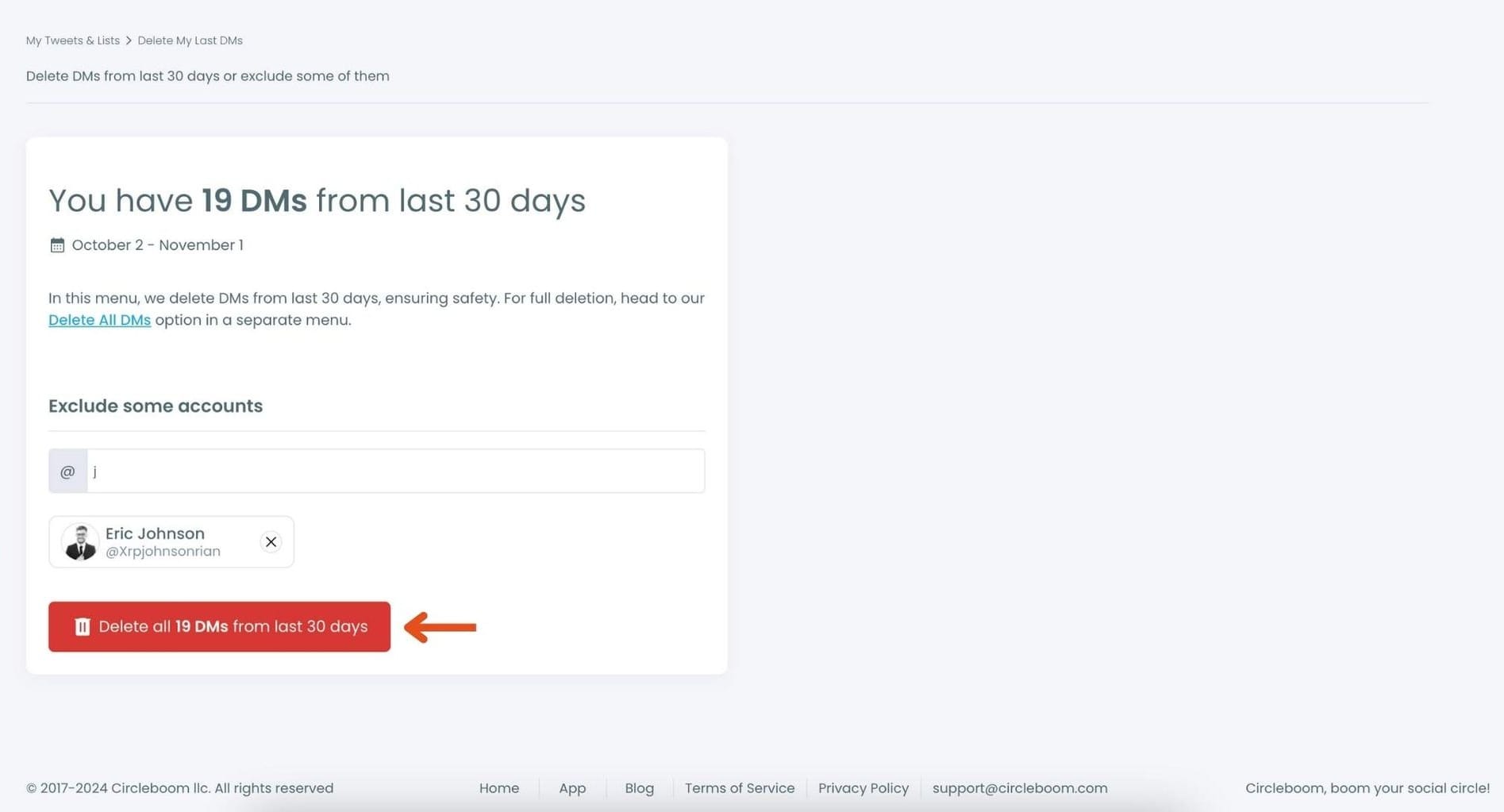 Clik Delete All DMs from Last 30 Days