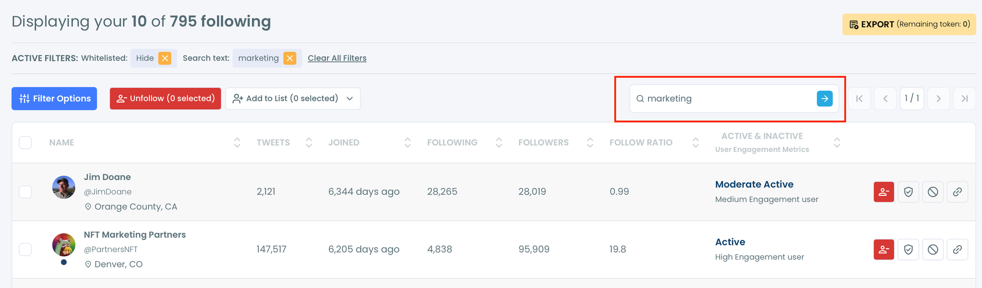 Keyword Search on Following