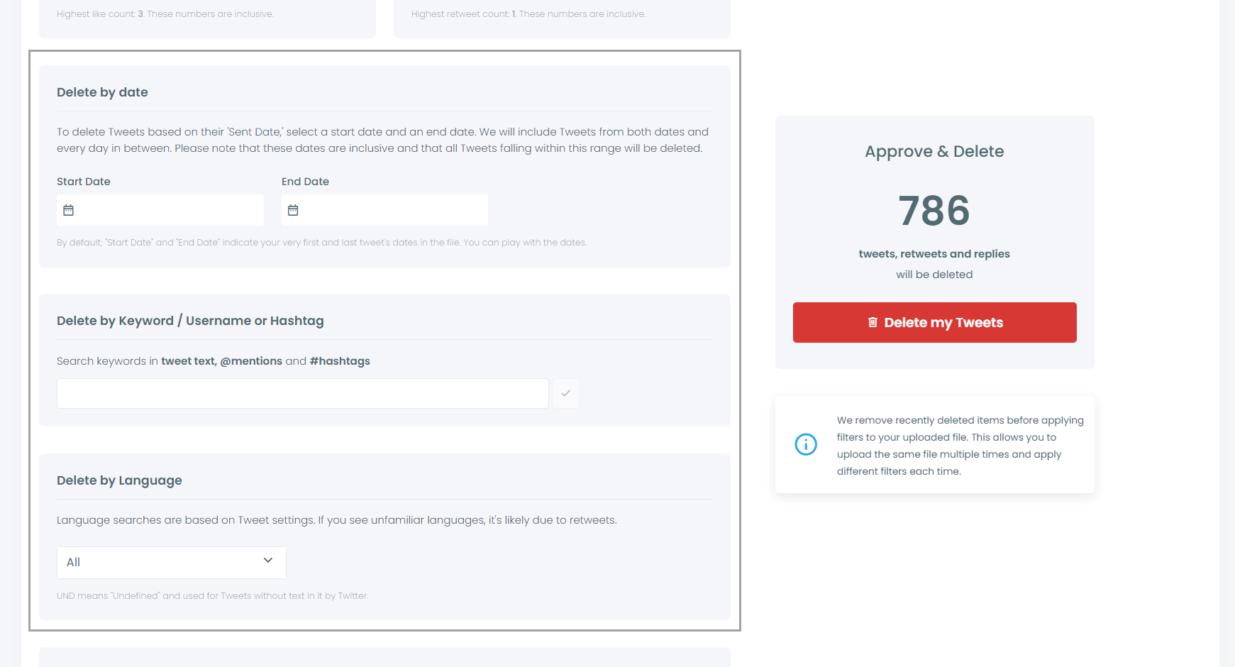 Filter and delete tweets