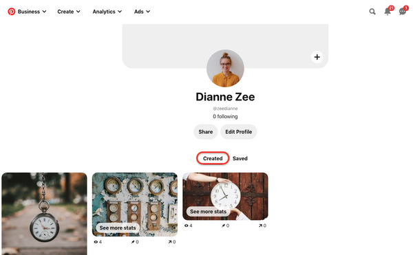 You can go to your business profile and click on the "created" button.