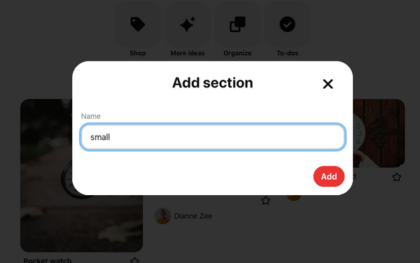 To add a section enter a name and click on the "add" button.