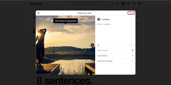 Add your caption and click on the "Share" button.