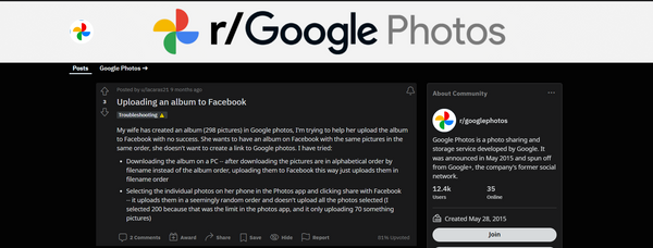 Transfer from Google Photos to Facebook