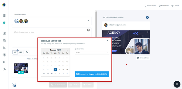 Select your scheduling time and day.