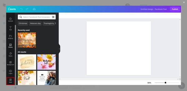 Apps on the left menu.