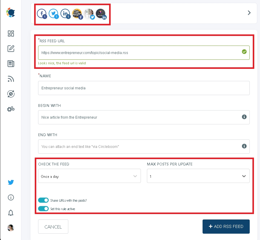 Connect RSS feeds to achieve true social media automation.
