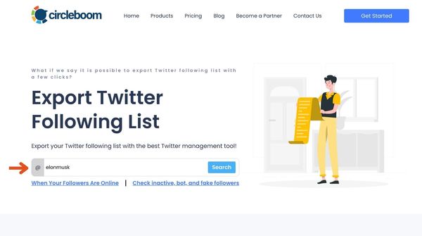 Enter the username of the Twitter account